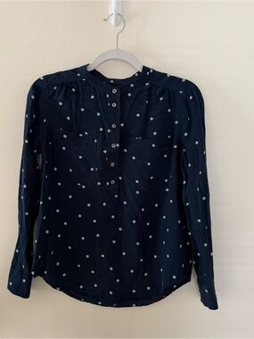J. Crew Navy Polka Dot Popover Blouse